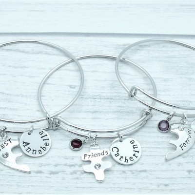 Three (3) Best Friend Bracelets, 3 BFF Bangles, 3 BFF Gift, Jewellery for Best Friends, Personalised Name, Birthstone, Friendship Gift