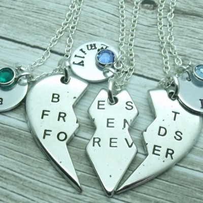 Three (3) Best Friend Forever Necklaces, 3 BFF Necklace Set, 3 BFF Gift, Jewellery for Best Friends, Personalised Name Gift, Birthstone