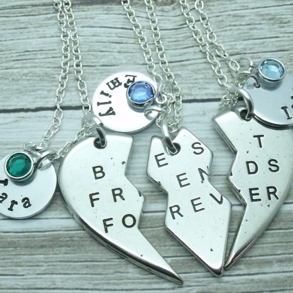 Three (3) Best Friend Forever Necklaces, 3 BFF Necklace Set, 3 BFF Gift, Jewellery for Best Friends, Personalised Name Gift, Birthstone