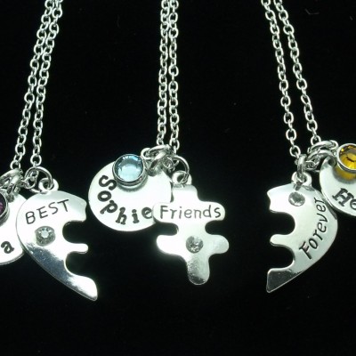 Three (3) Best Friend Necklaces, 3 BFF necklaces, 3 BFF Gift, Jewellery for Best Friends, Personalised Name, Birthstone, Friendship Gift