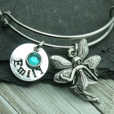 Tinkerbell Fairy Name and Birthstone Bangle Bracelet, Fairy Jewellery, Faery Gift, Fantasy Gift, Fairytale, Pixie