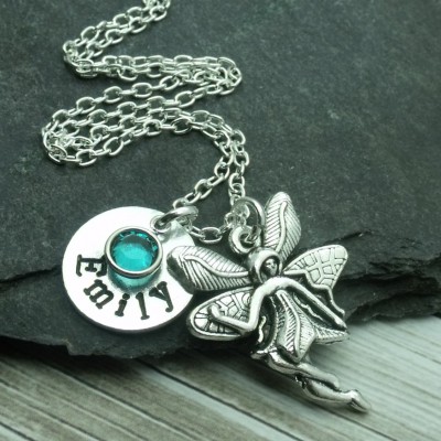 Tinkerbell Fairy Name and Birthstone Necklace, Fairy Jewellery, Faery Gift, Children's Necklace, Fantasy Gift, Fairytale, Little Girl, Pixie