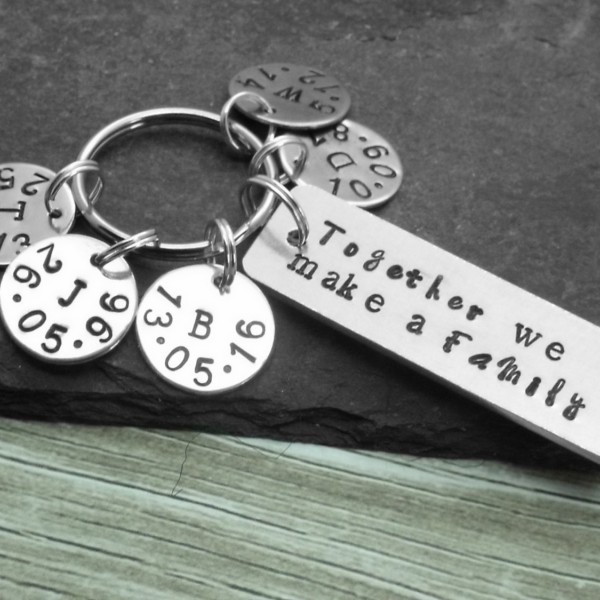 Together We Make A Family Keyring, Hand Stamped Gift, Personalised Family Gift, Family Name, Gift for Mum, Mom, Grandmother, Grandfather