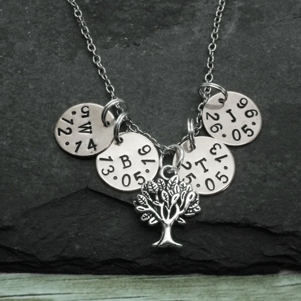 Tree Of Life Mother's Necklace, Family Name Hand Stamped Necklace, Personalised Mother Necklace, Grandmother necklace, Mum Mom, Grandma Gift