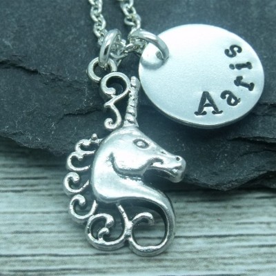 Unicorn hand stamped necklace, unicorn jewellery, unicorn necklace, unicorn gift, unicorn pendant, personalised unicorn gift