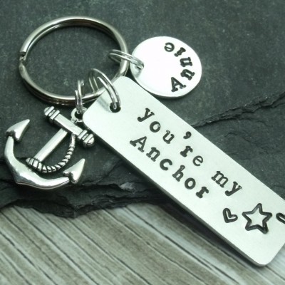 You're My Anchor Hand Stamped Keyring, Christmas Gift, 10th Anniversary, Gift for Dad, Father, Husband, Gift for Mum, Mom, Gift,  Nautical