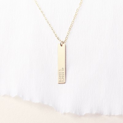 Coordinates bar necklace - vertical bar necklace - personalised wedding gift - gift for her - long gold bar necklace