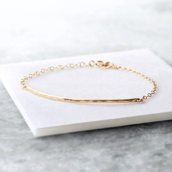 Curved hammered bar bracelet - dainty gold or silver bar bracelet - delicate gold bracelet - long gold bar bracelet - 18k gold fill