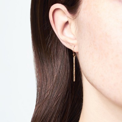 Gold hammered bar earrings -  gold drop earrings - silver bar earrings - dainty silver earrings - delicate dangle earrings