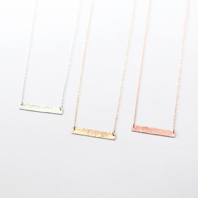 Hammered bar necklace - 18k gold fill horizontal bar - minimal gold bar necklace - rose gold fill bar - sterling silver