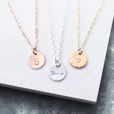 Hammered initial disc necklace - letter necklace - personalised disc necklace - 18k gold fill, rose gold fill, silver - gift for her