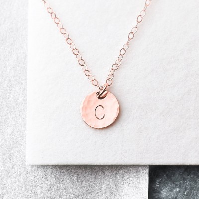 Hammered initial disc necklace - letter necklace - personalised disc necklace - 18k gold fill, rose gold fill, silver - gift for her