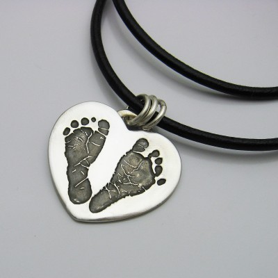 Baby Footprint Jewelry, Footprint Necklace, Silver Heart with Footprints, Big Silver Heart, Statement Heart Necklace, Baby Memorial Jewelry