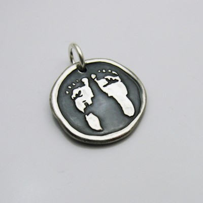 Baby's Footprint Jewelry, Silver Pendant Embossed with Footprints, Foot Print Jewelry, Baby Prints, Mommy Jewelry, Memorial Jewelry