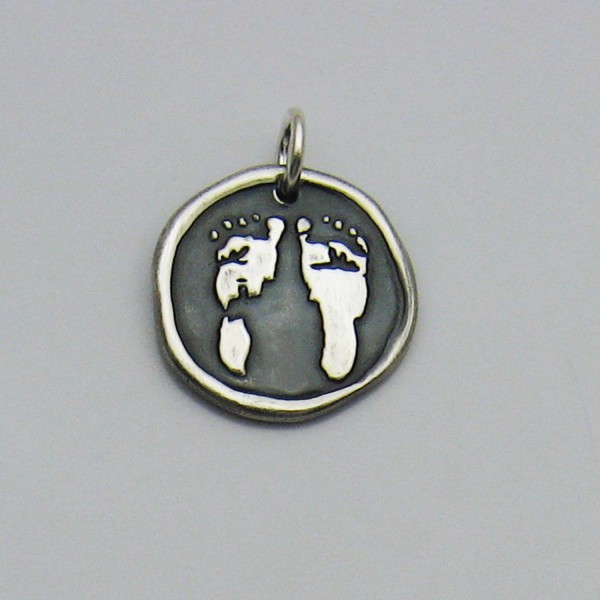 Baby's Footprint Jewelry, Silver Pendant Embossed with Footprints, Foot Print Jewelry, Baby Prints, Mommy Jewelry, Memorial Jewelry