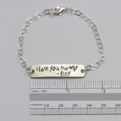 Child's Handwriting Jewelry, Handwriting Bracelet, Sterling Silver Bracelet, Silver Bar Bracelet, Handwriting Bar, Personalized Jewelry