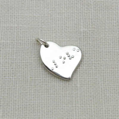 Custom Braille Jewelry, Silver Braille Charm, Asymmetrical Heart Charm, Personalized Braille Jewelry, Heart Braille Pendant, Braille Love