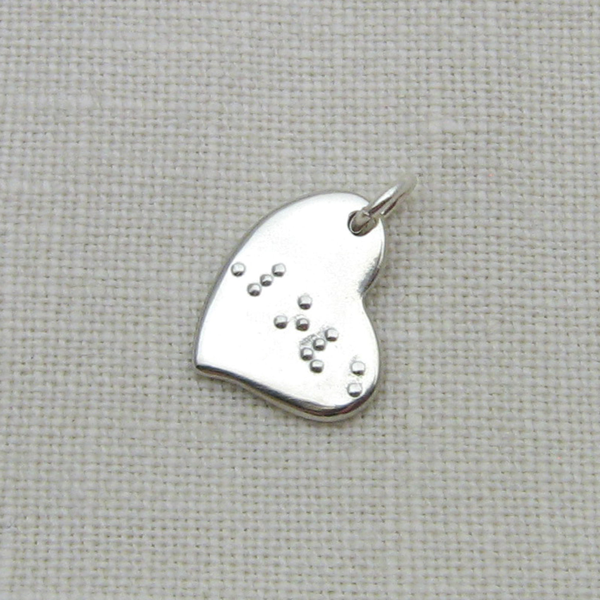 Custom Braille Jewelry, Silver Braille Charm, Asymmetrical Heart Charm