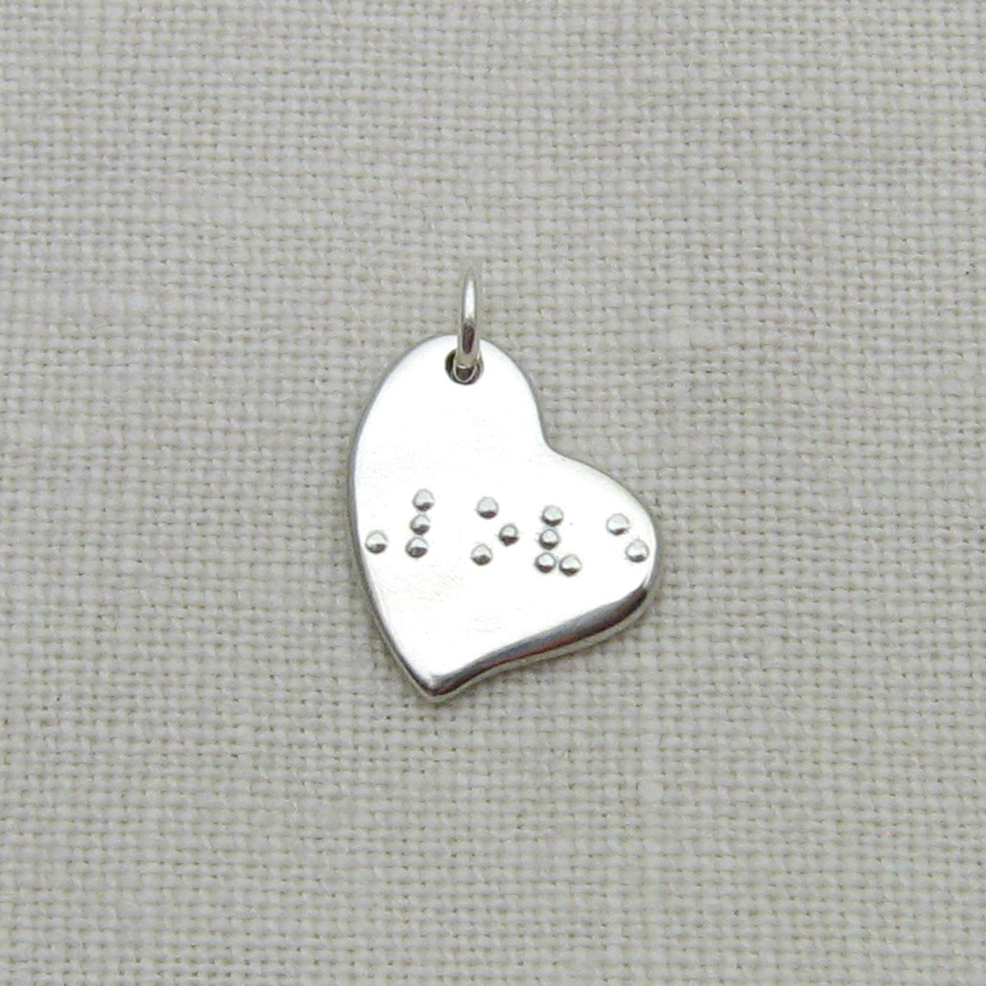 Custom Braille Jewelry, Silver Braille Charm, Asymmetrical Heart Charm