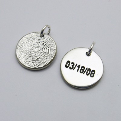 Double-Sided Circle Charm, Fingerprint Charm, Handwriting Charm, Reversible Charm, Personalized Silver Charm, Silver Personalized Charm