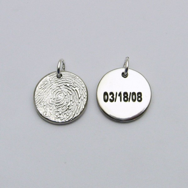 Double-Sided Circle Charm, Fingerprint Charm, Handwriting Charm, Reversible Charm, Personalized Silver Charm, Silver Personalized Charm