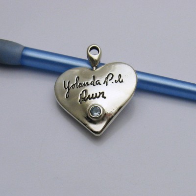 Double-Sided Silver Heart Pendant With Your ACTUAL Handwriting and Birthstone, Personalized Jewelry, Handwriting Jewelry, Birthstone Jewelry