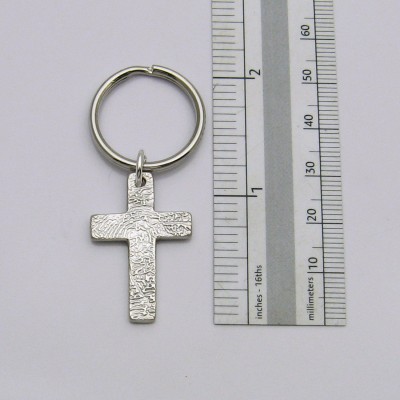 Double-Sided Sterling Silver Cross Fingerprint Keychain, Fingerprint Cross, Silver Cross, Personalized Keychain, Gift for Men, Memorial Key