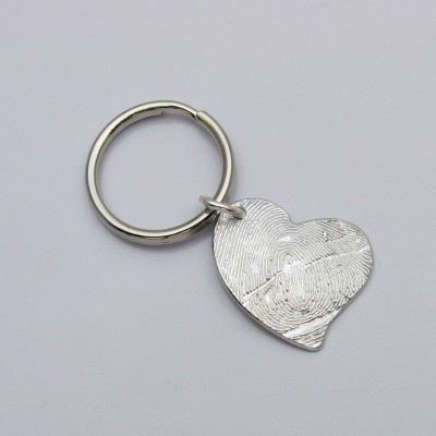 Double-Sided Sterling Silver Fingerprint and Handwriting Keychain,Personalized Keychain, Heart Keychain, Memorial Keychain, Mommy Keychain