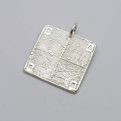Fingerprint Jewelry, Custom Silver Square Fingerprint Pendant with 4 Fingerprints, Personalized Charm, Men's Fingerprint Jewelry, Men's Gift