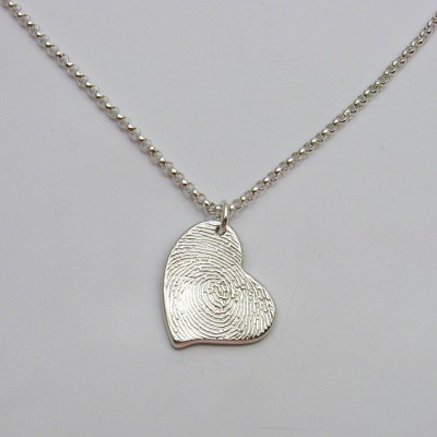 Fingerprint Jewelry, Heart Fingerprint Charm, Silver Heart Fingerprint, Personalized Jewelry, Memorial Keepsake, Heart Charm