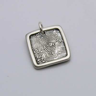 Fingerprint Jewelry, Square Fingerprint Charm, Personalized Charm, Silver Square Fingerprint, Men's Fingerprint Jewelry, Fingerprint for Men