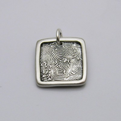 Fingerprint Jewelry, Square Fingerprint Charm, Personalized Charm, Silver Square Fingerprint, Men's Fingerprint Jewelry, Fingerprint for Men