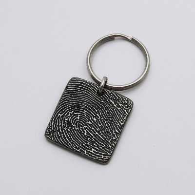 Fingerprint Keychain, Personalized Keychain, Rustic Keychain, Rugged Keychain, Gift for Men, Gift for Women, Metal Keychain, Dark Metal