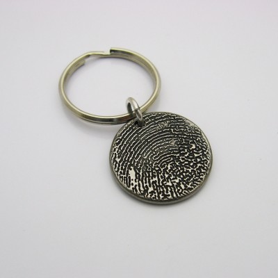 Fingerprint Keychain, Personalized Keychain, Rustic Keychain, Rugged Keychain, Gift for Men, Gift for Women, Metal Keychain, Dark Metal