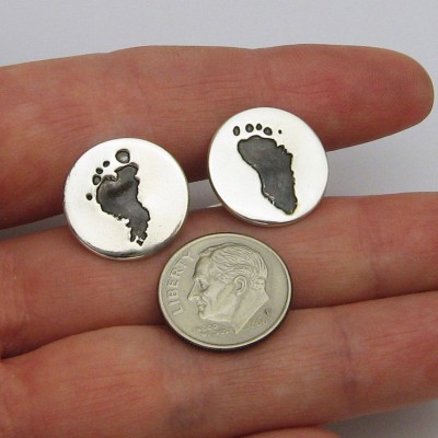 Footprint Cufflinks, Personalized Silver Cufflinks, Silver Footprint Cufflinks, Personalized Gift for Men, Baby Feet Cufflinks, Foot Print