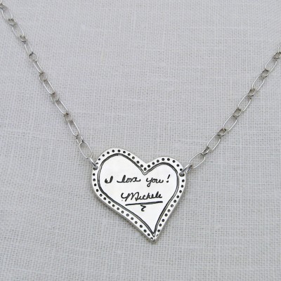 Handwriting Jewelry, Silver Heart Necklace, Heart Handwriting Necklace, Personalized Heart Necklace, Signature Necklace