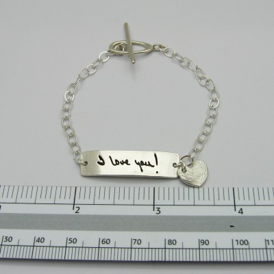 Handwriting and Fingerprint Jewelry Sterling Silver Bracelet with YOUR Handwriting and Fingerprint Custom Personalized Keepsake Memorium