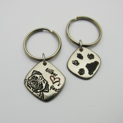 Paw Print Keychain, Pet Portrait Keychain, Dog Photo Keychain, Cat Photo Keychain, Pet Lover Keychain, Personalized Pet Gift, Double-Sided