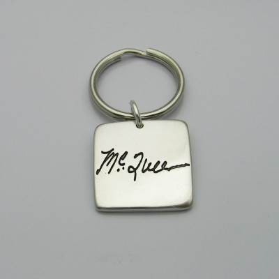 Personalized Keychain, Handwriting Keychain, Silver Handwriting Keychain, Silver Key Chain, Silver Square Keychain, Gift for Men, Men's Gift