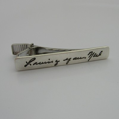 Personalized Silver Tie Clip with Your Handwriting, Handwriting Tie Clip, Signature Tie Clip, Groomsmen Gift, Memorial Tie Clip, Men's Gift