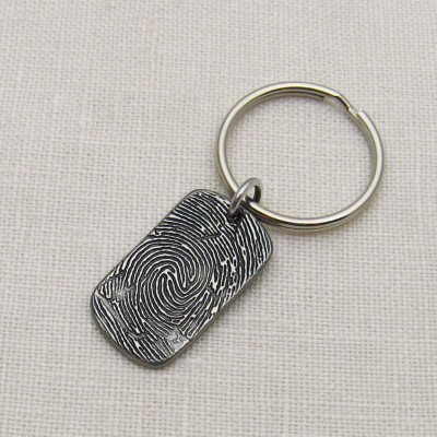 Rustic Metal Fingerprint Keychain, Fingerprint Dog Tag Keychain, Dogtag Keychain, Gift for Men, Rustic Keychain, Memorial Keychain for Men