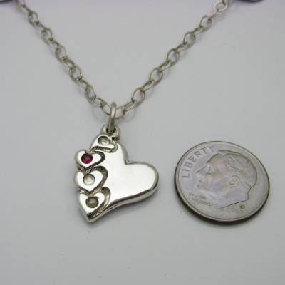 Silver Fingerprint Necklace, Silver Birthstone Necklace, Silver Heart Necklace, Fingerprint and Birthstone Necklace, Heart with Birthstones