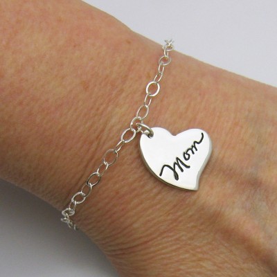 Silver Heart Charm Bracelet with YOUR Handwriting, Handwriting Bracelet, Personalized Jewelry, Memorial Jewelry, Signature Bracelet,