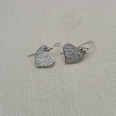 Silver Heart Fingerprint Earrings, Fingerprint Jewelry, Personalized Fingerprint Earrings, Custom Fingerprint Earrings, Heart Earrings