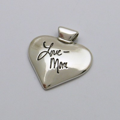 Silver Heart Pendant With Your ACTUAL Handwriting, Handwriting Jewelry, Handwriting Pendant, Handwriting Heart, Personalized Jewelry, Silver