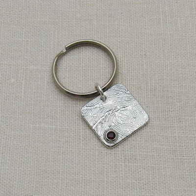 Silver Square Fingerprint with Birthstone Charm, Fingerprint Jewelry, Birthstone Jewelry, Fingerprint and Birthstone, Personalized Jewelry