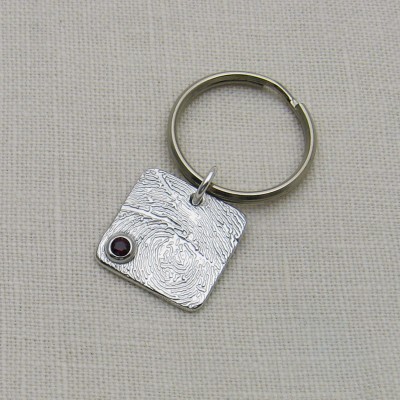 Silver Square Fingerprint with Birthstone Charm, Fingerprint Jewelry, Birthstone Jewelry, Fingerprint and Birthstone, Personalized Jewelry