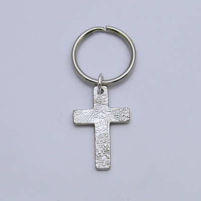 Sterling Silver Cross Fingerprint Keychain, Fingerprint Cross, Silver Cross, Personalized Keychain, Gift for Men, Memorial Keychain