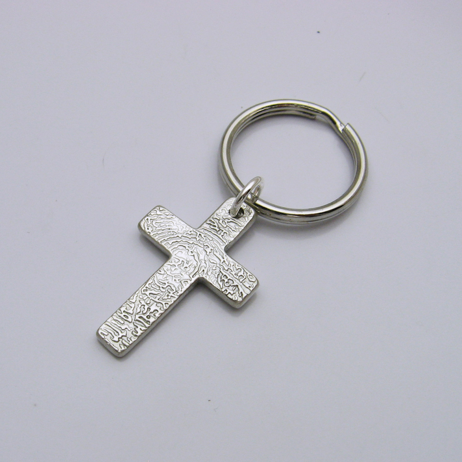 Sterling Silver Cross Handwriting Keychain, Handwriting Cross, Silver Cross, Personalized