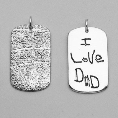 Sterling Silver Double-Sided Dogtag Pendant with Fingerprint and Your Handwriting, Fingerprint Jewelry, Handwriting Jewelry, Personalized
